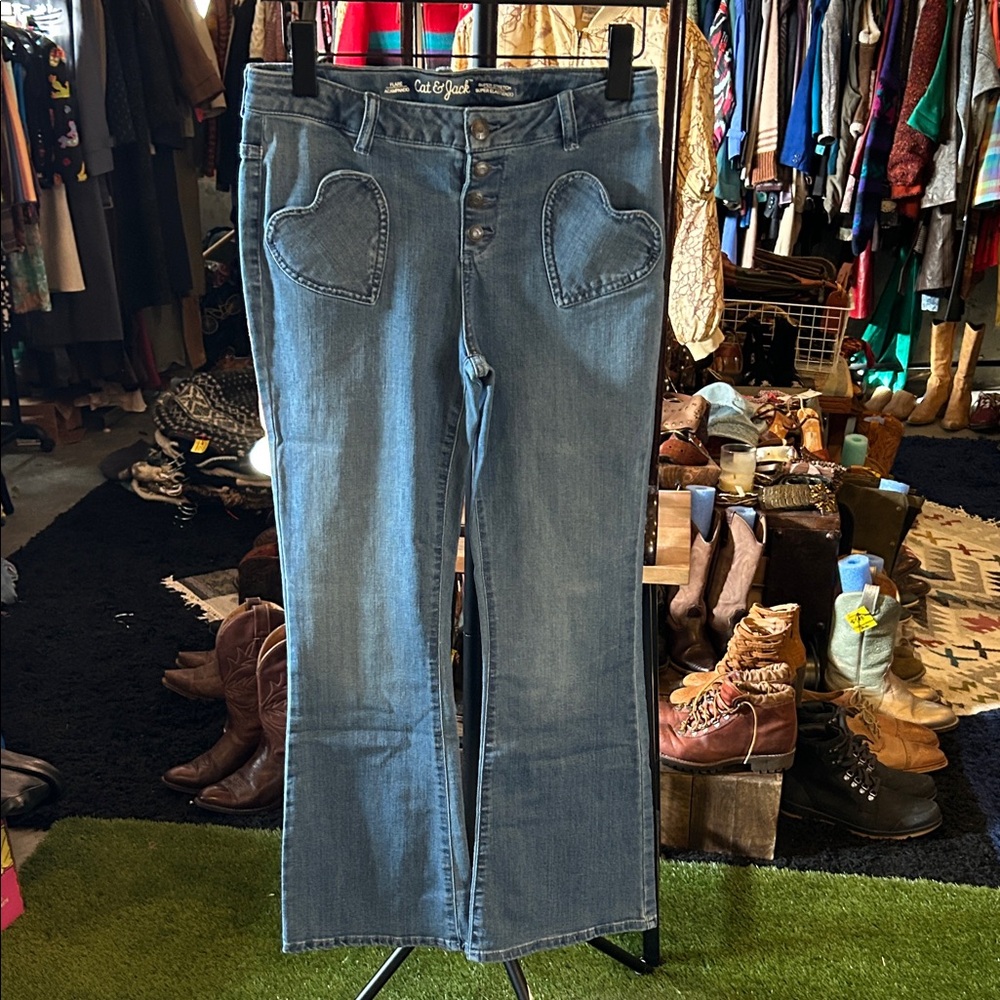 Cat & Jack Light Blue Heart Pocket Flare Jeans